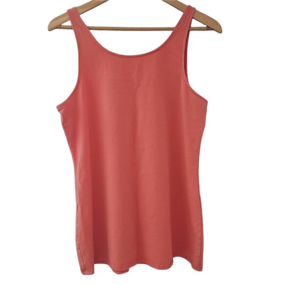 J. Jill Long Perfect Tank Coral Sz L Sleeveless Stretch Cotton Blend Minimalist - Picture 1 of 9